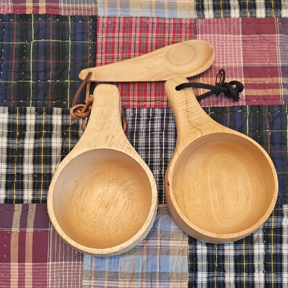 NWOT Hand-Carved Wooden Kuksa Cups Set - Light Natural Wood (2)
